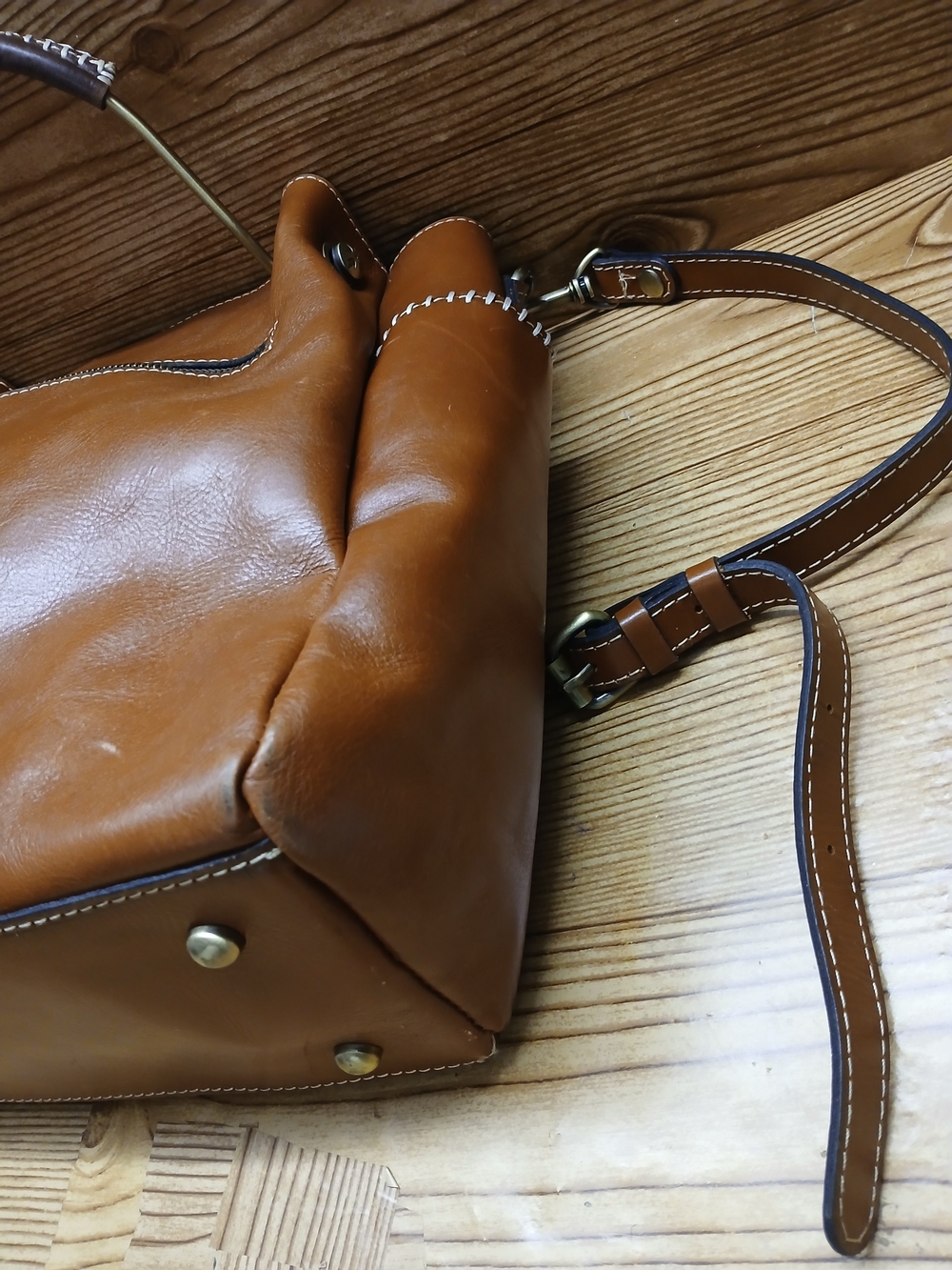 Patricia Nash Cognac Brown Leather Shoulder Tote with Top Handles - Picture 8 of 16